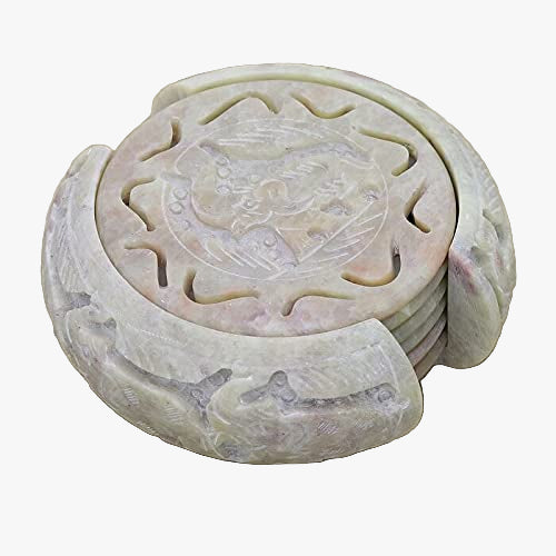 Contemporary Stone Ornament Coasters Holder Set – 6-Piece